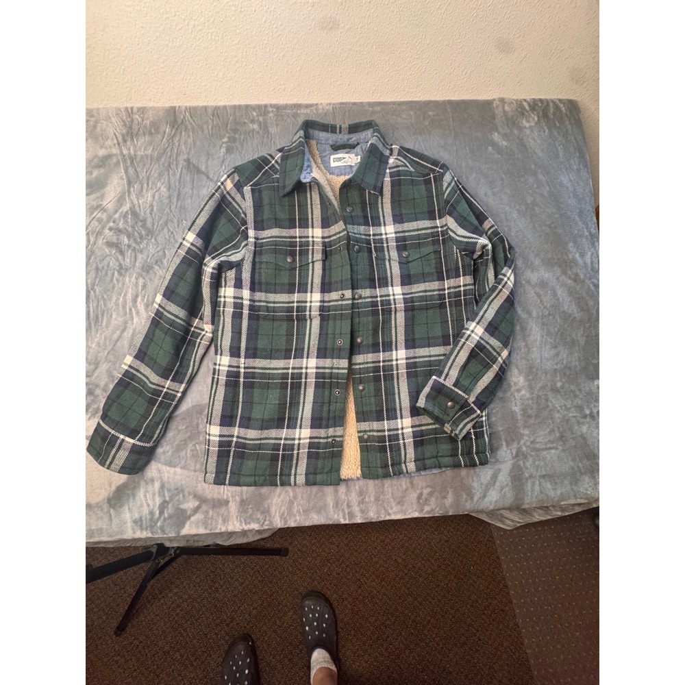 Wellen Mens Green Plaid Sherpa Lined Flannel Shirt Jacket Snap Front medium - Picture 6 of 6